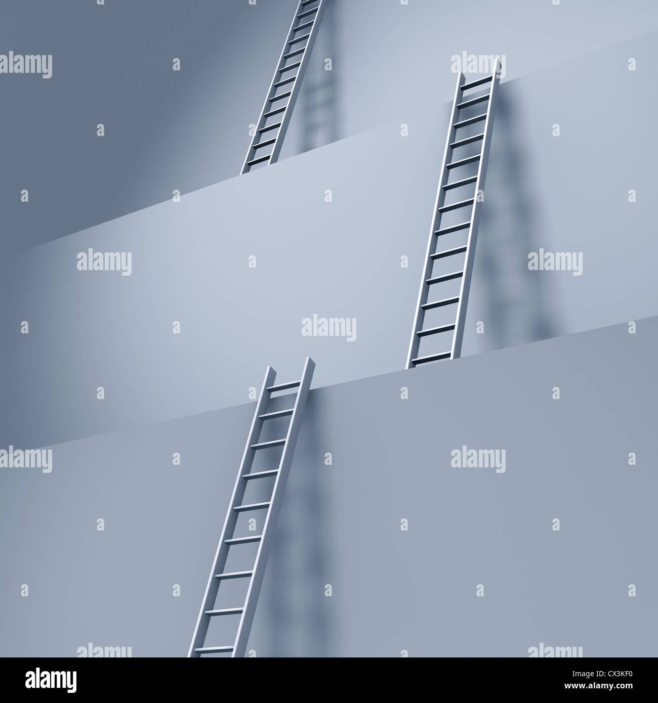 Leitern / Aufstiegsmöglichkeit an riesigen Stufen - ladders on giant steps Stock Photo