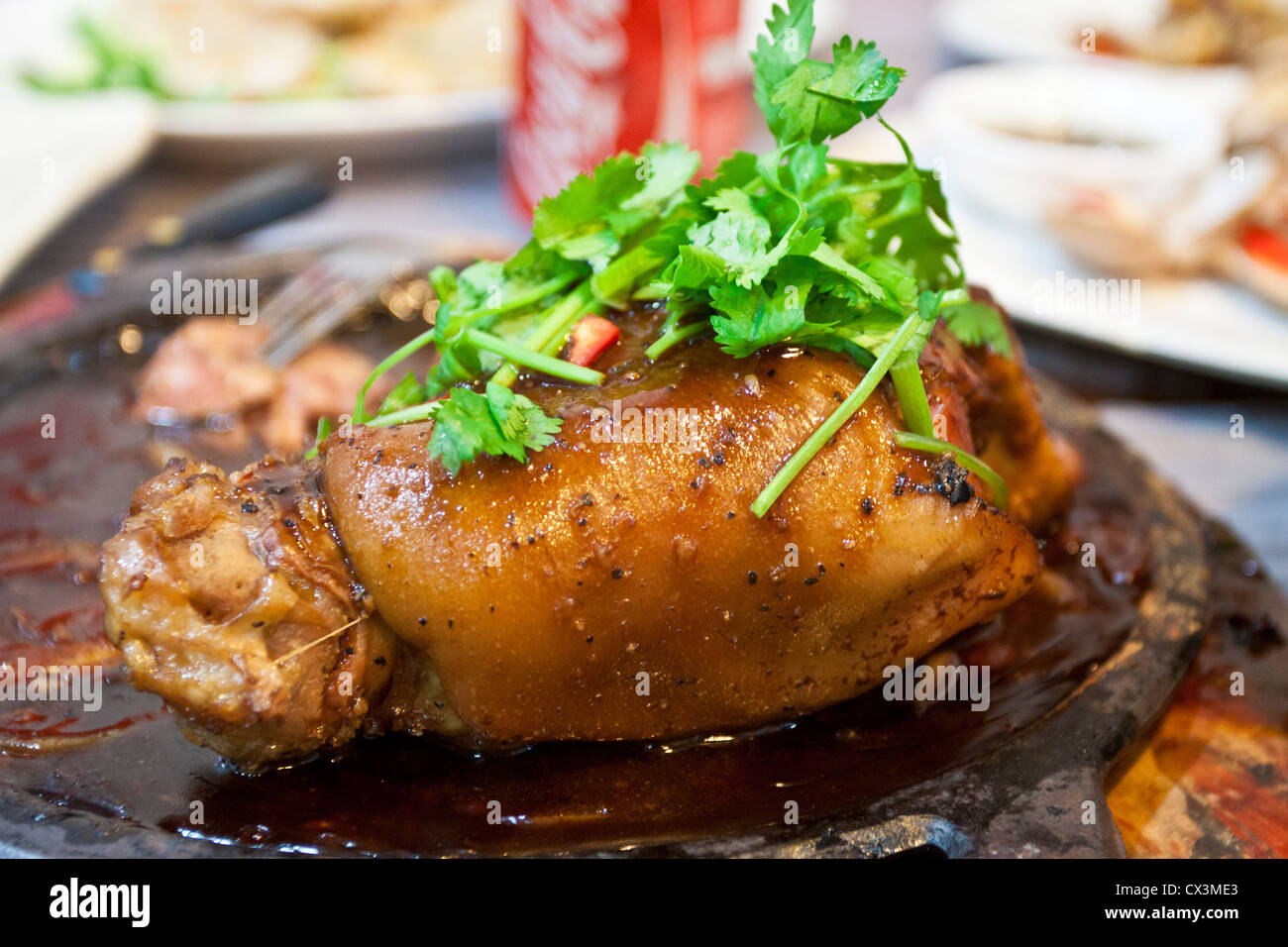 Grilled knuckle of pork with black pepper Stock Photo
