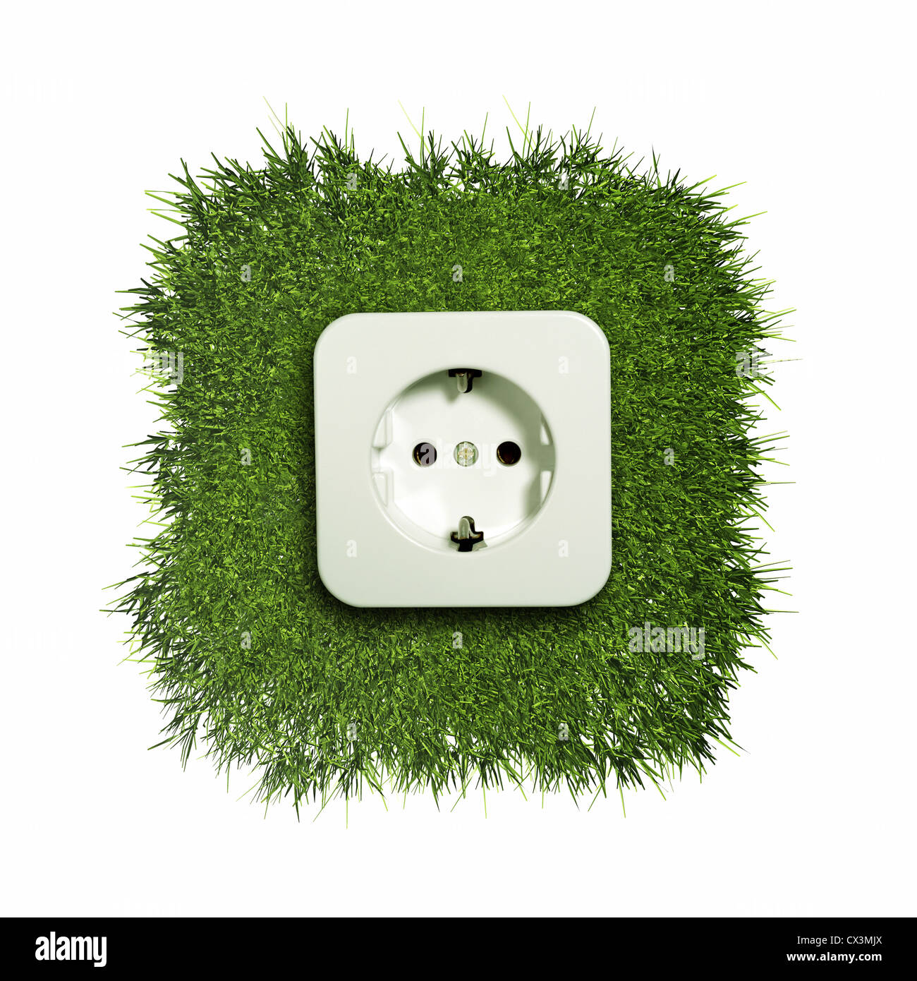 outlet point on green gras - Steckdose wächst auf einem grünen Rasenstück - Stock Photo