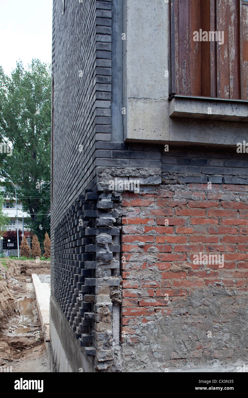 Relocation of Tongxian Gatehouse, Beijing, China. Architect: NADAAA, 2012. Corner detail showing the the materials and construct Stock Photo