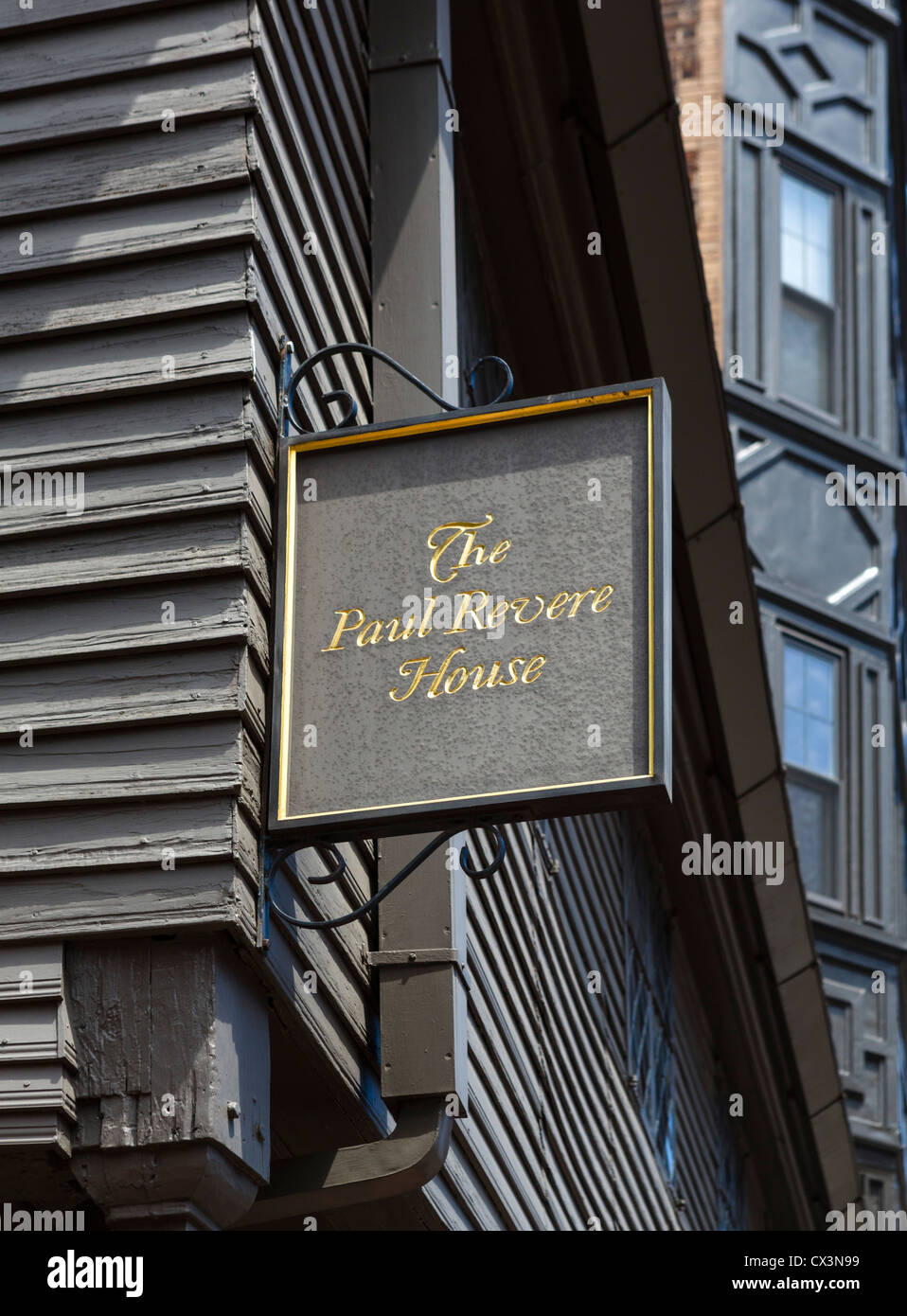 Sign outside the Paul Revere House on the Freedom Trail, North Square, North End, Boston, Massachusetts, USA Stock Photo