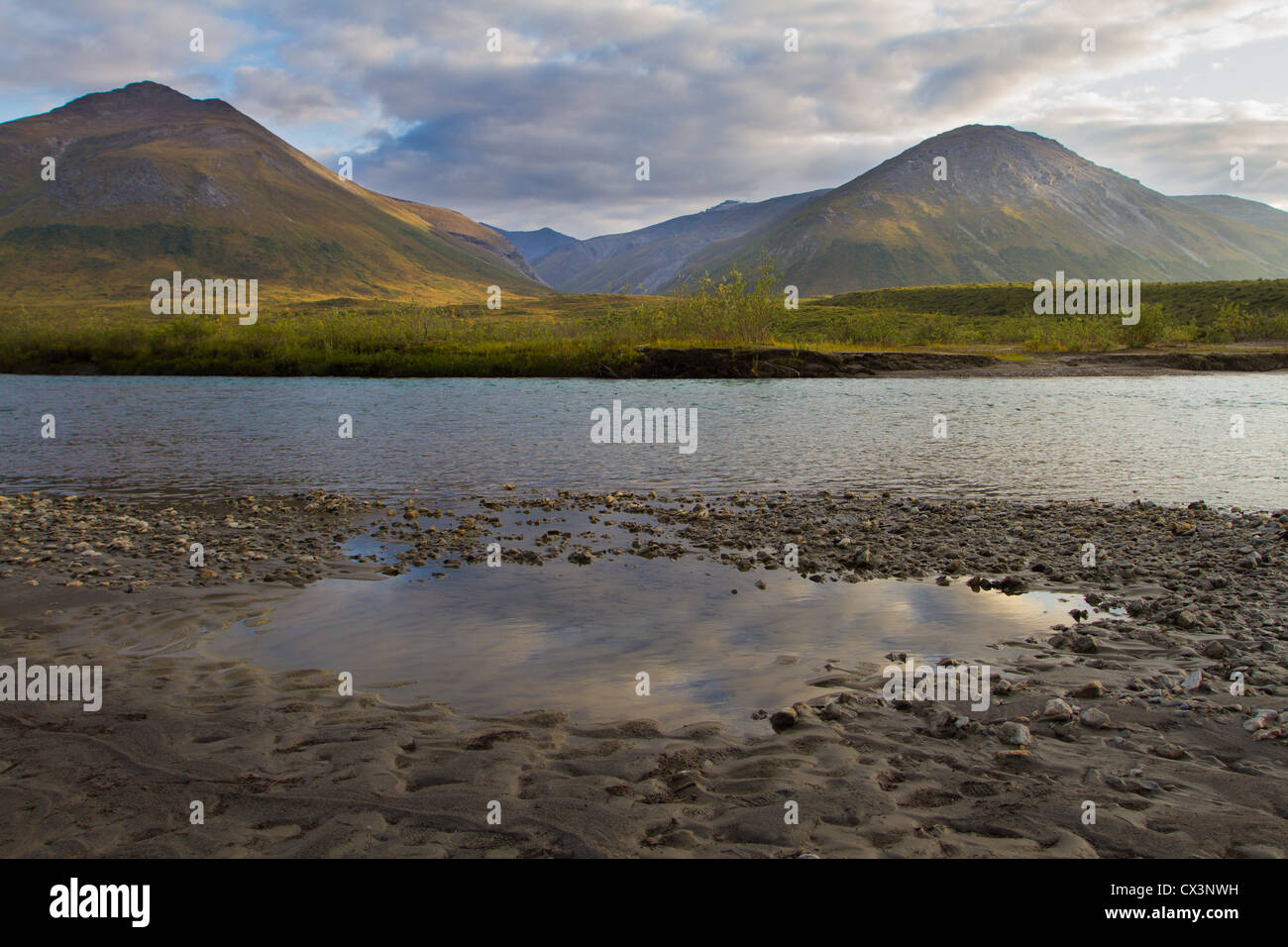 Mountains of Alaska's Brooks Range and the Noatak River in Gates of the Arctic National Park, Alaska USA. Stock Photo