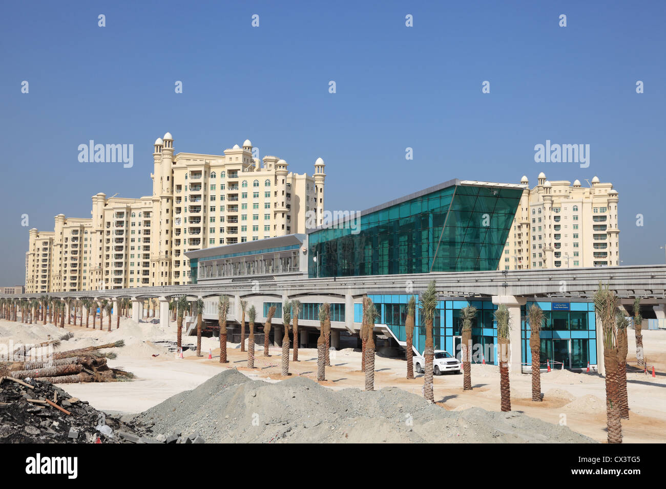 Trump Tower Station at The Palm Jumeirah in Dubai, United Arab Emirates Stock Photo