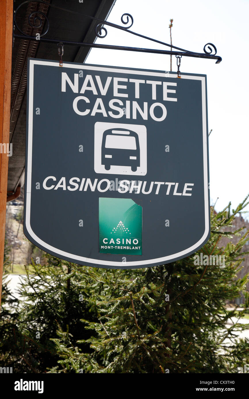 Sign For The Shuttle Bus Stop At Mont Tremblant Quebec Canada Stock