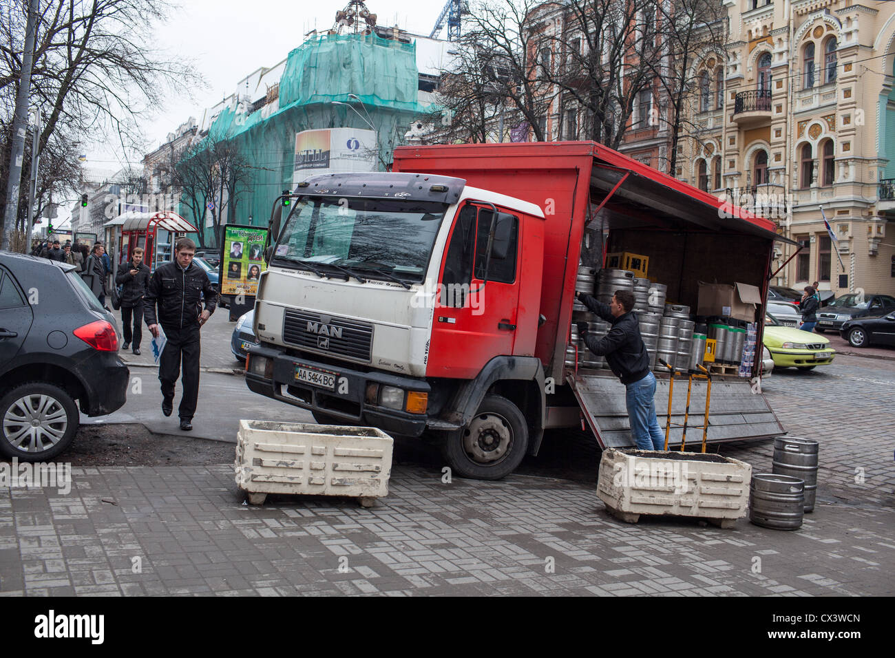 Beer delivery in Kiev, , Eastern Europe. Stock Photo