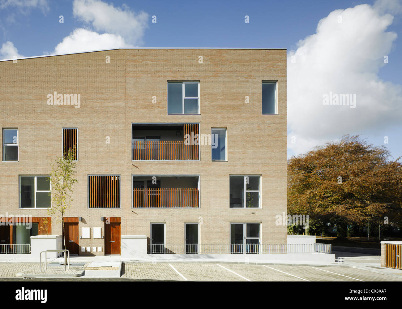 Santry Demesne, Fingal, Ireland. Architect DTA Architects, 2009. View of facade of brick
