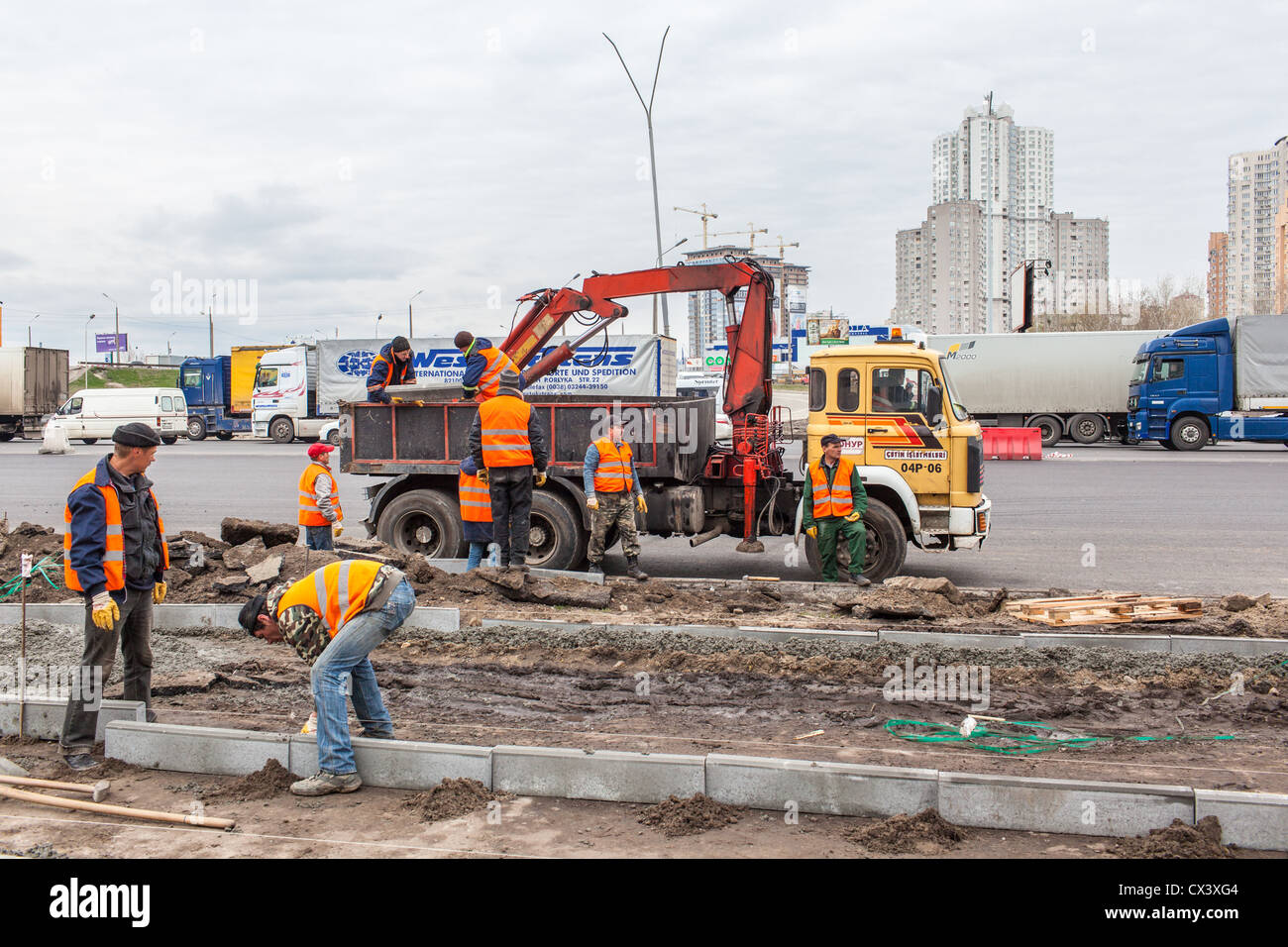 Road construction in Kiev, Ukraine, Eastern Europe Stock Photo Alamy