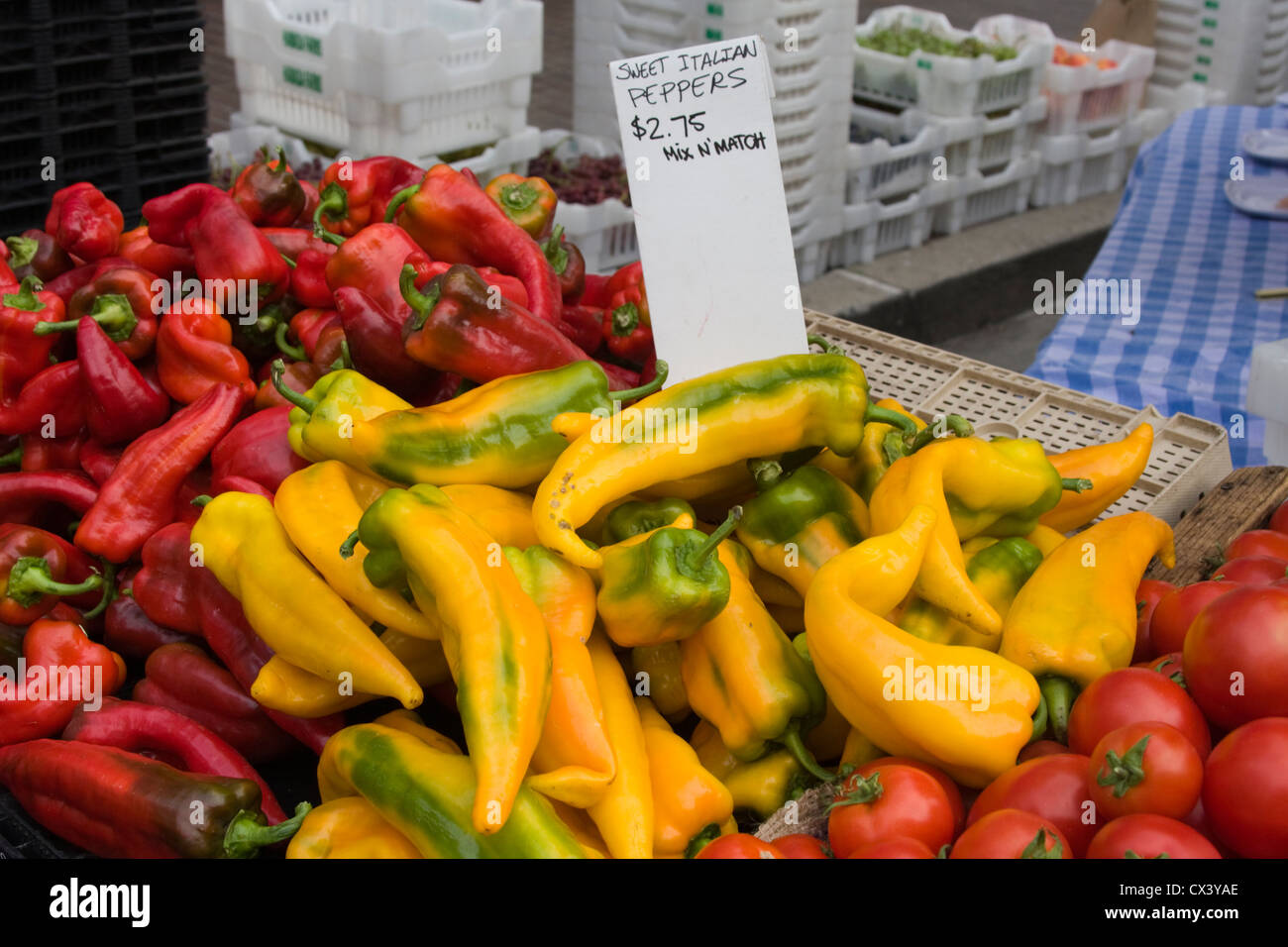 Sweet Italian Peppers for sale at the Monterey Farmers Market Stock ...
