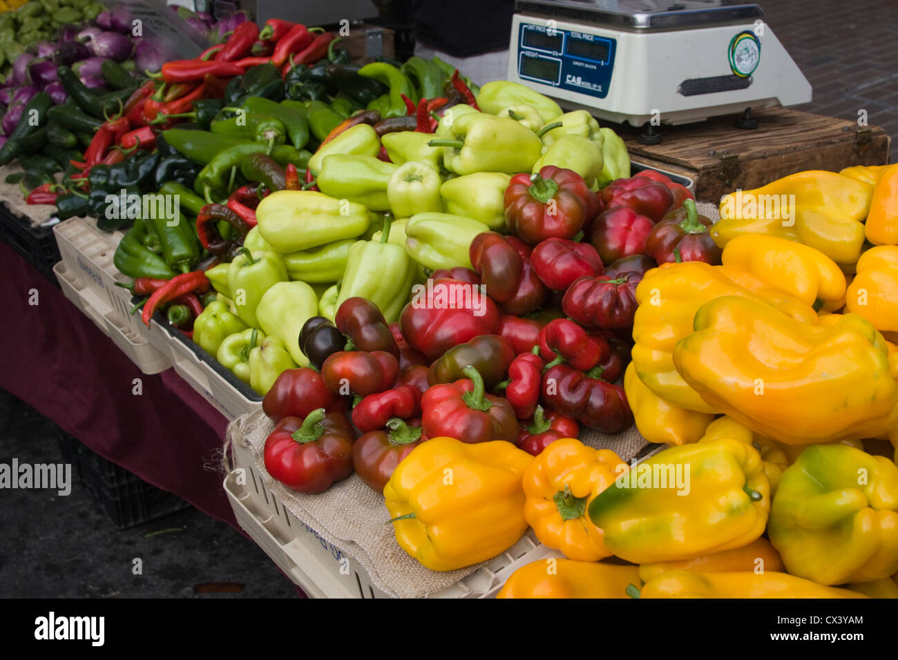 Colorful peppers for sale at the Monterey Farmer's Market Stock Photo Alamy
