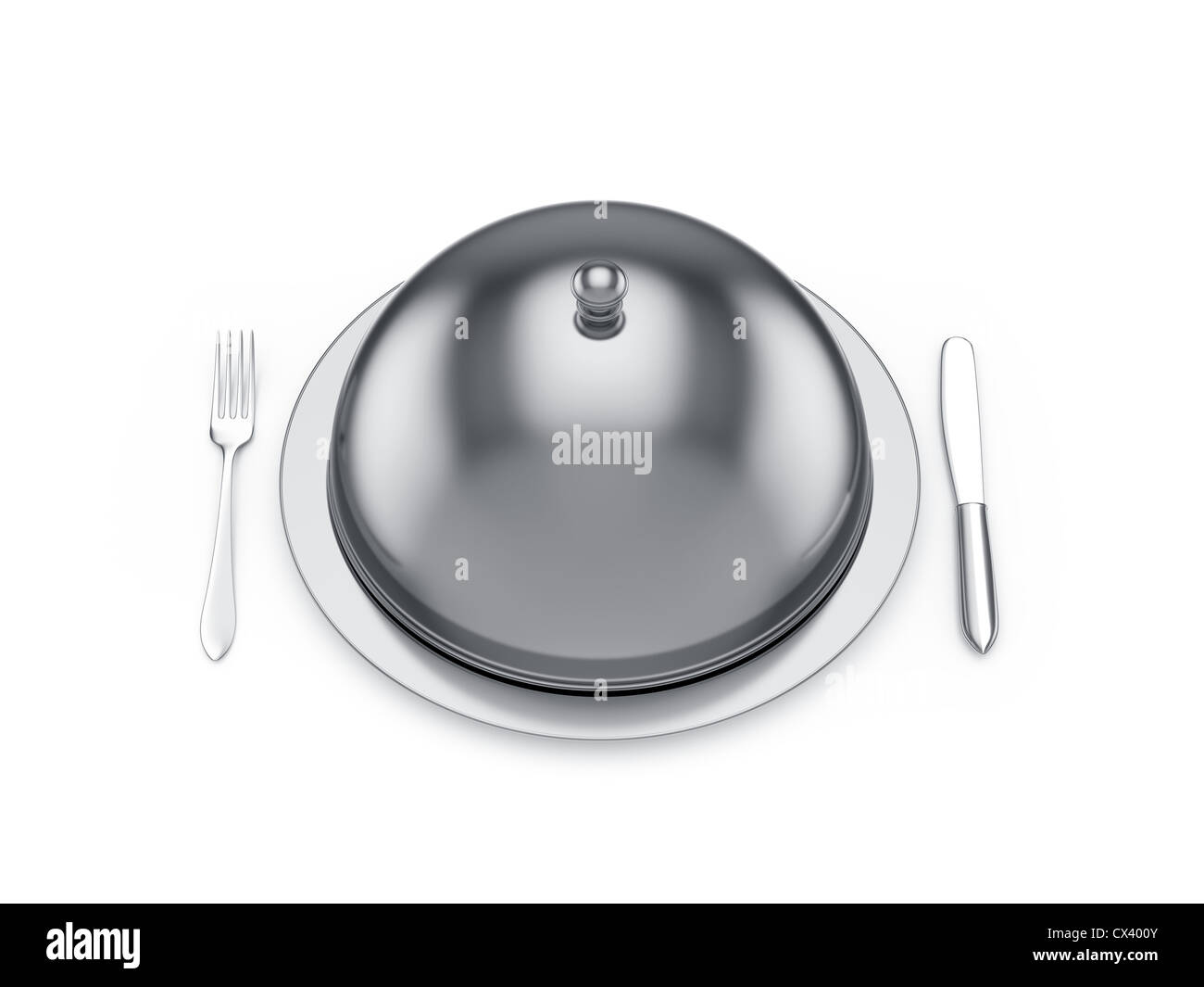 3d render of cloche with knife and fork, isolated on white background ...