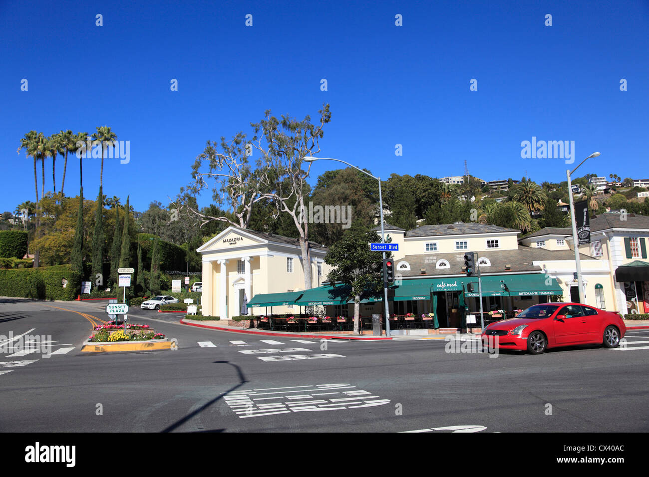 Sunset Boulevard, Sunset Plaza, Hollywood, Los Angeles, California, United States of America Stock Photo