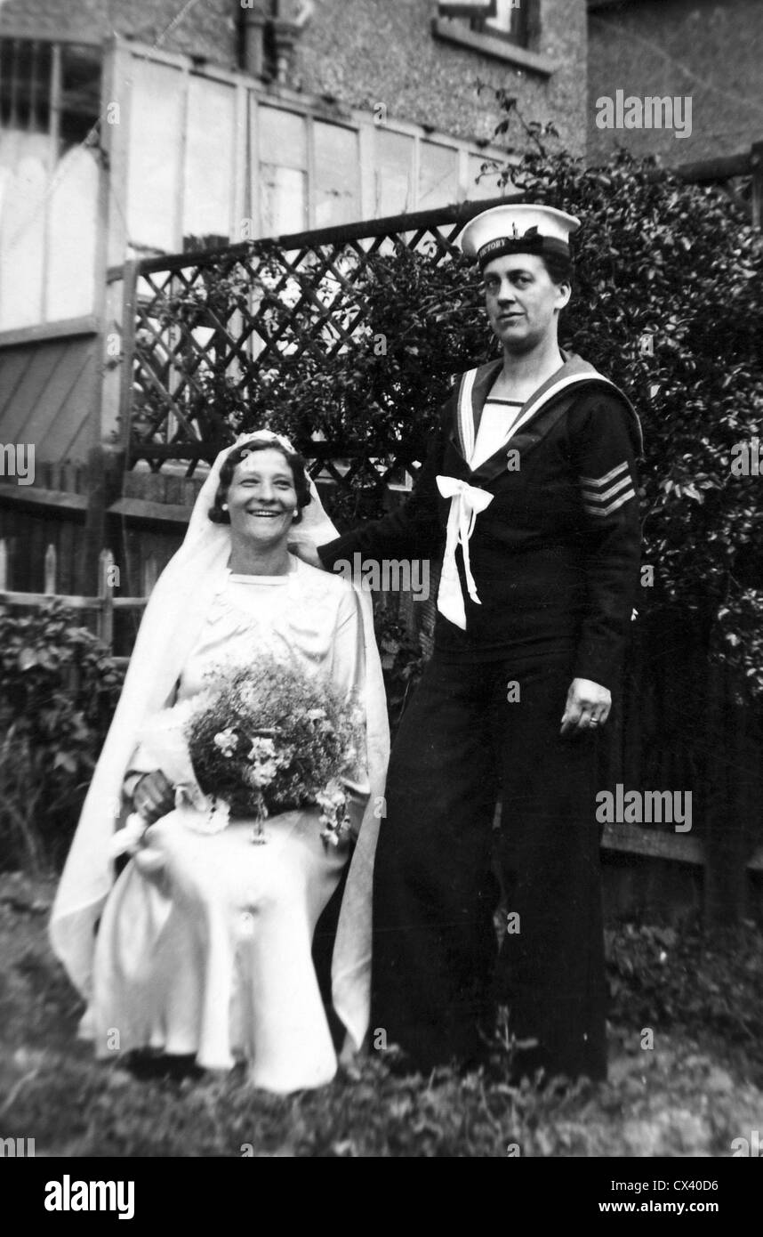 Royal Navy World War Two. A sailor with his new wife. Stock Photo