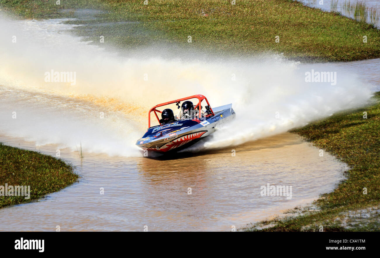 Australian Jet Sprint Boat championship timed sprint runs on enclosed