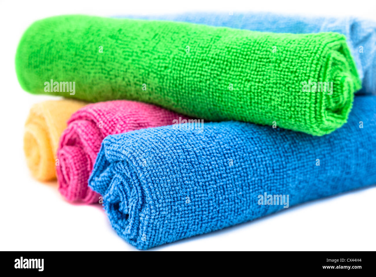 Colorful towels on a white background Stock Photo