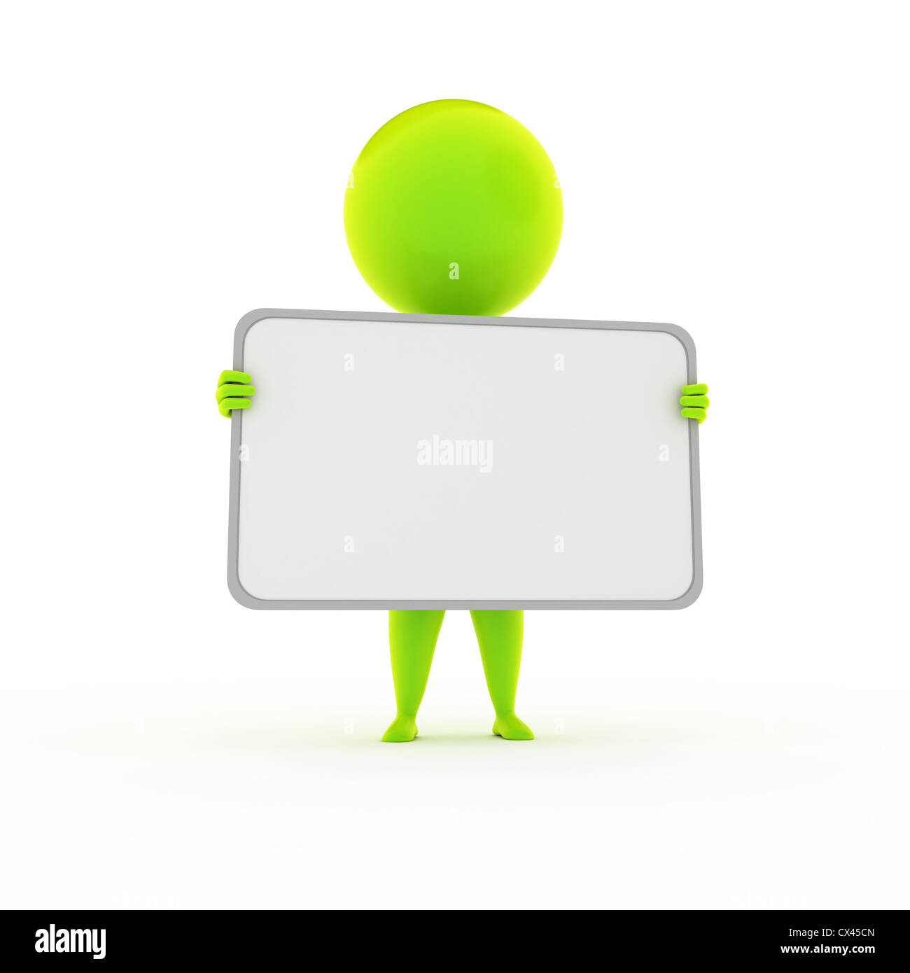 3d rendered illustration of a little green guy and a blank sign Stock ...