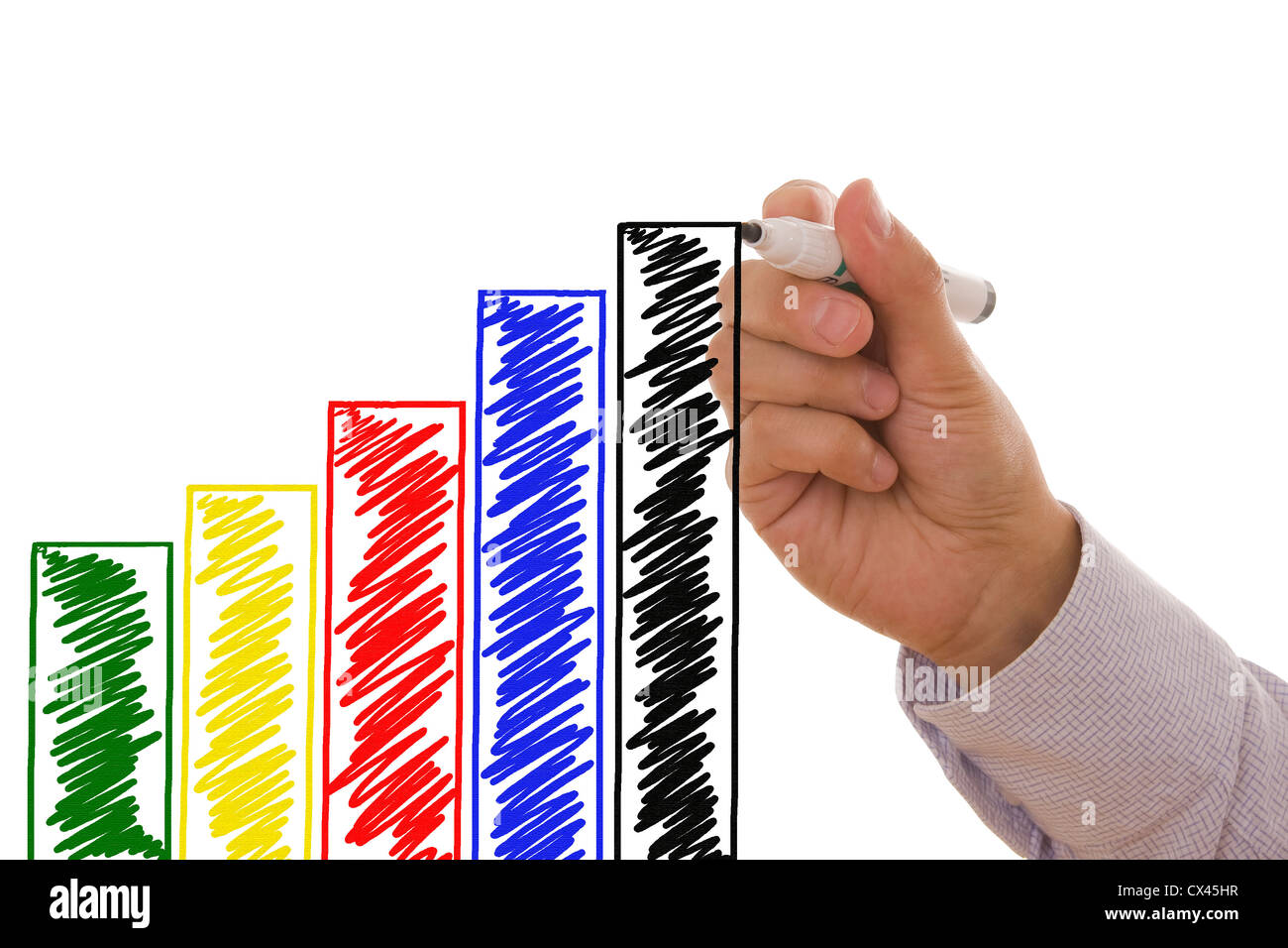 Man drawing an increasing bar/line graph - Business concept Stock Photo