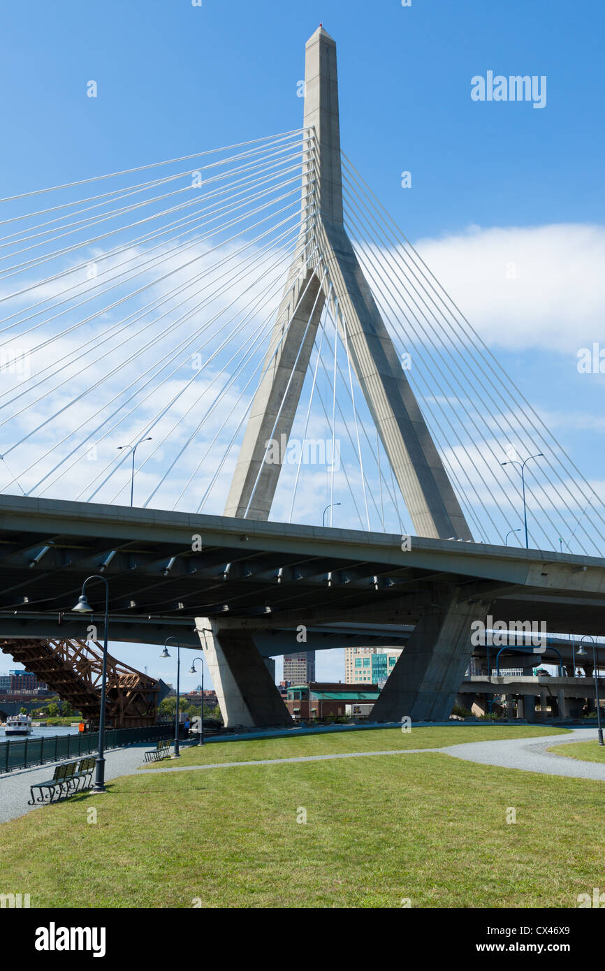 Zakim Bridge From Paul Revere Park In Boston Massachusetts USA Stock 