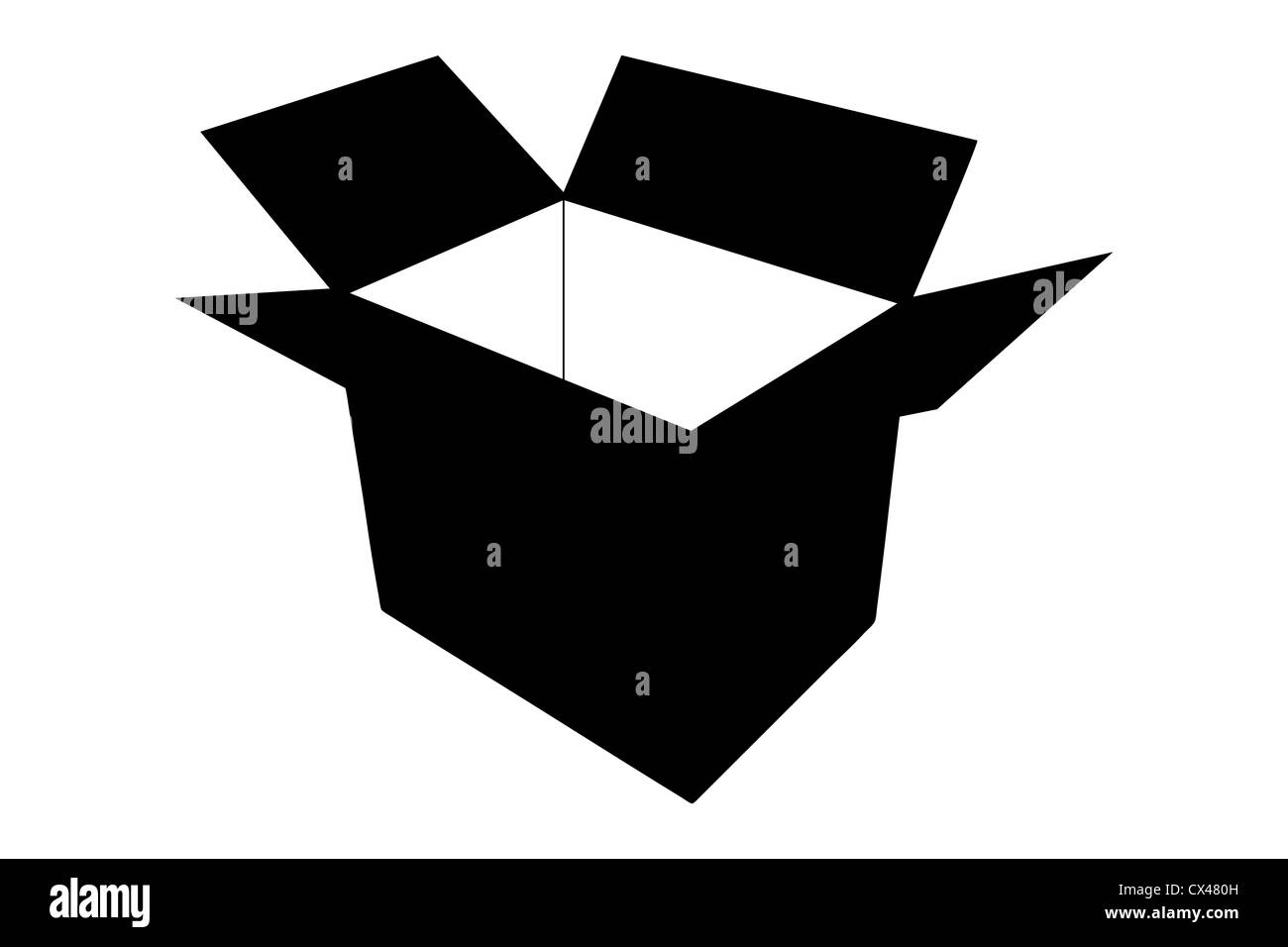 A silhouette of an empty paper box isolated on white background Stock