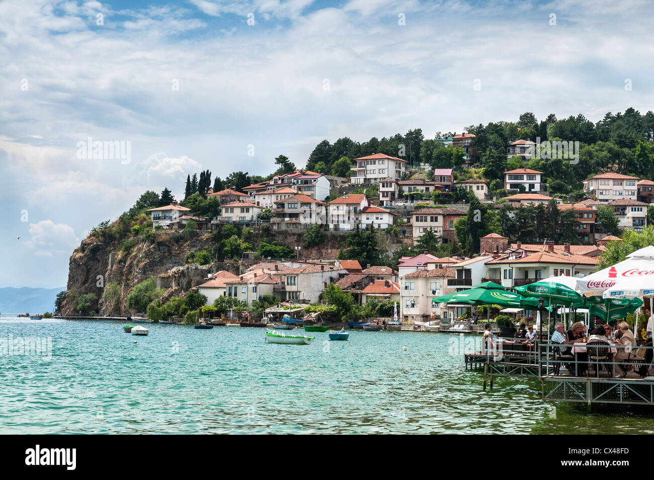The town of Ohrid, UNESCO World Heritage Site, on Lake Ohrid, Macedonia, FYROM, Former Yugoslav Republic of Macedonia. Stock Photo
