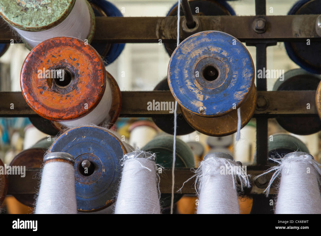 Historic  Woollen Mill Machinery for Spinning and Weaving Stock Photo