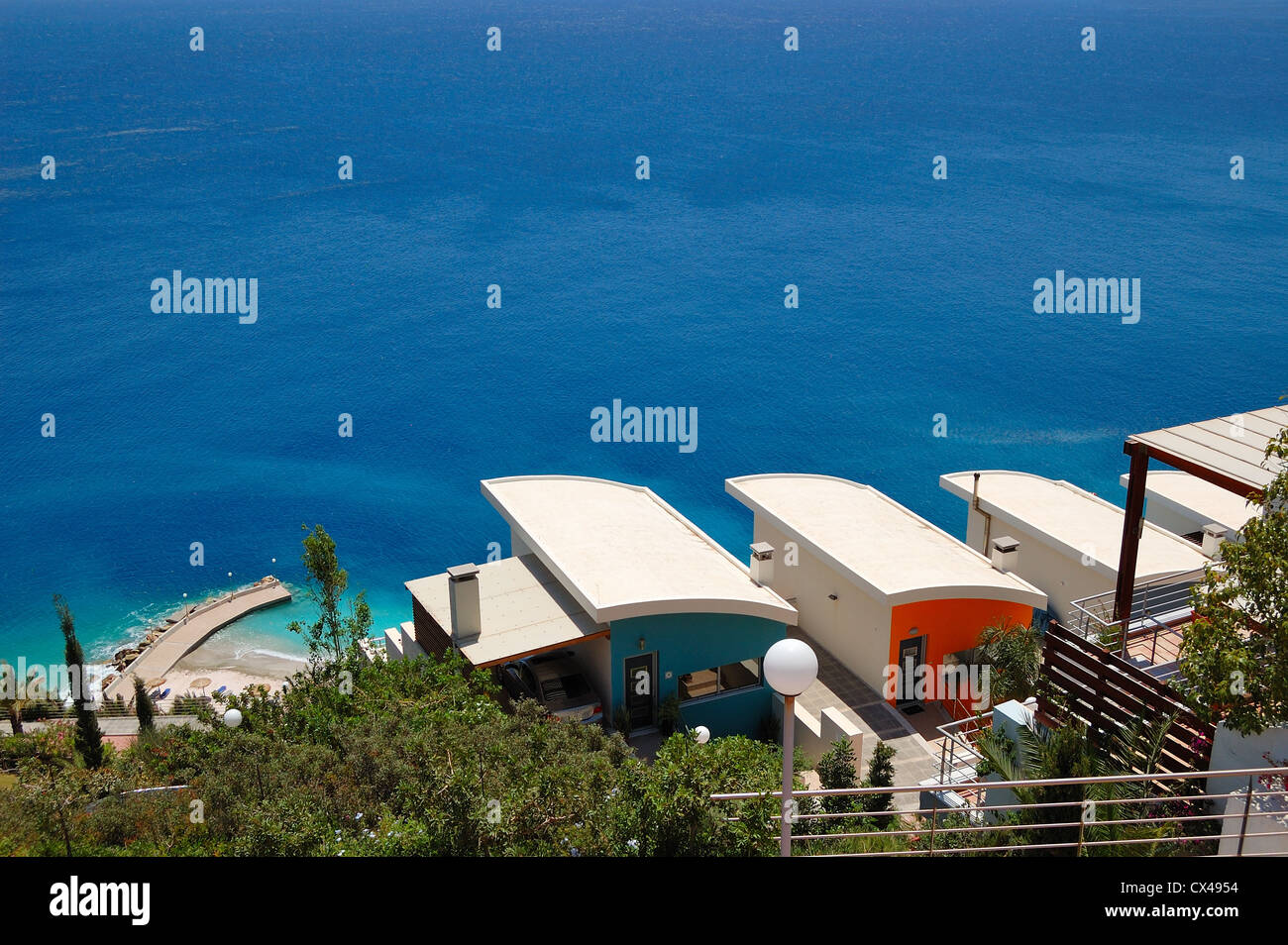 Holiday villas at resort, Crete, Greece Stock Photo