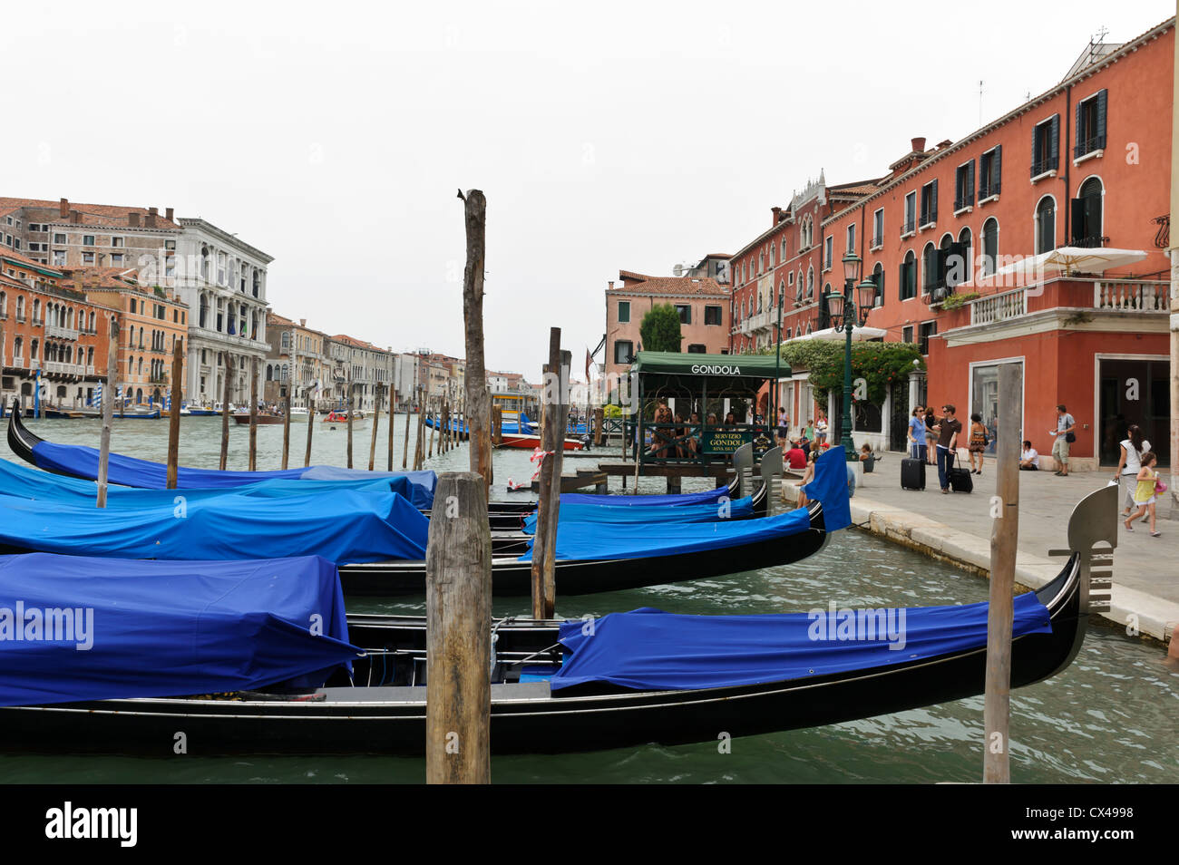 Gondola Station on the Grand Canal, Rialto, Venice, Italy. Stock Photo