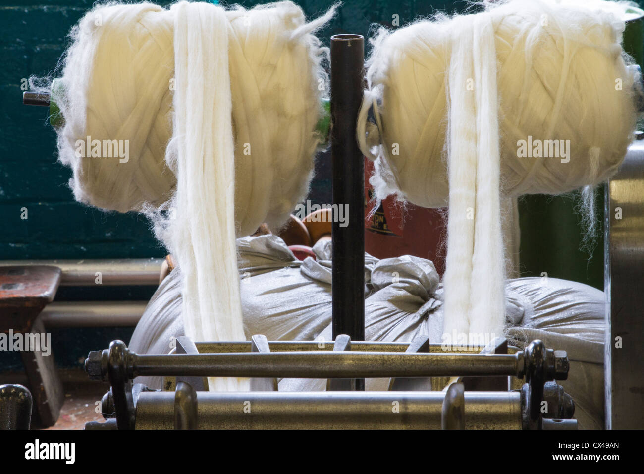 Historic Woollen Mill Machinery for Spinning and Weaving Stock Photo