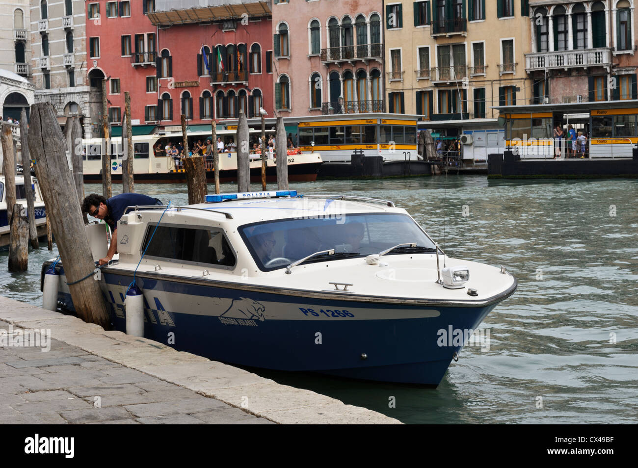 Carabinieri Italian police patrol boat, Rialto, Venice, Italy Stock