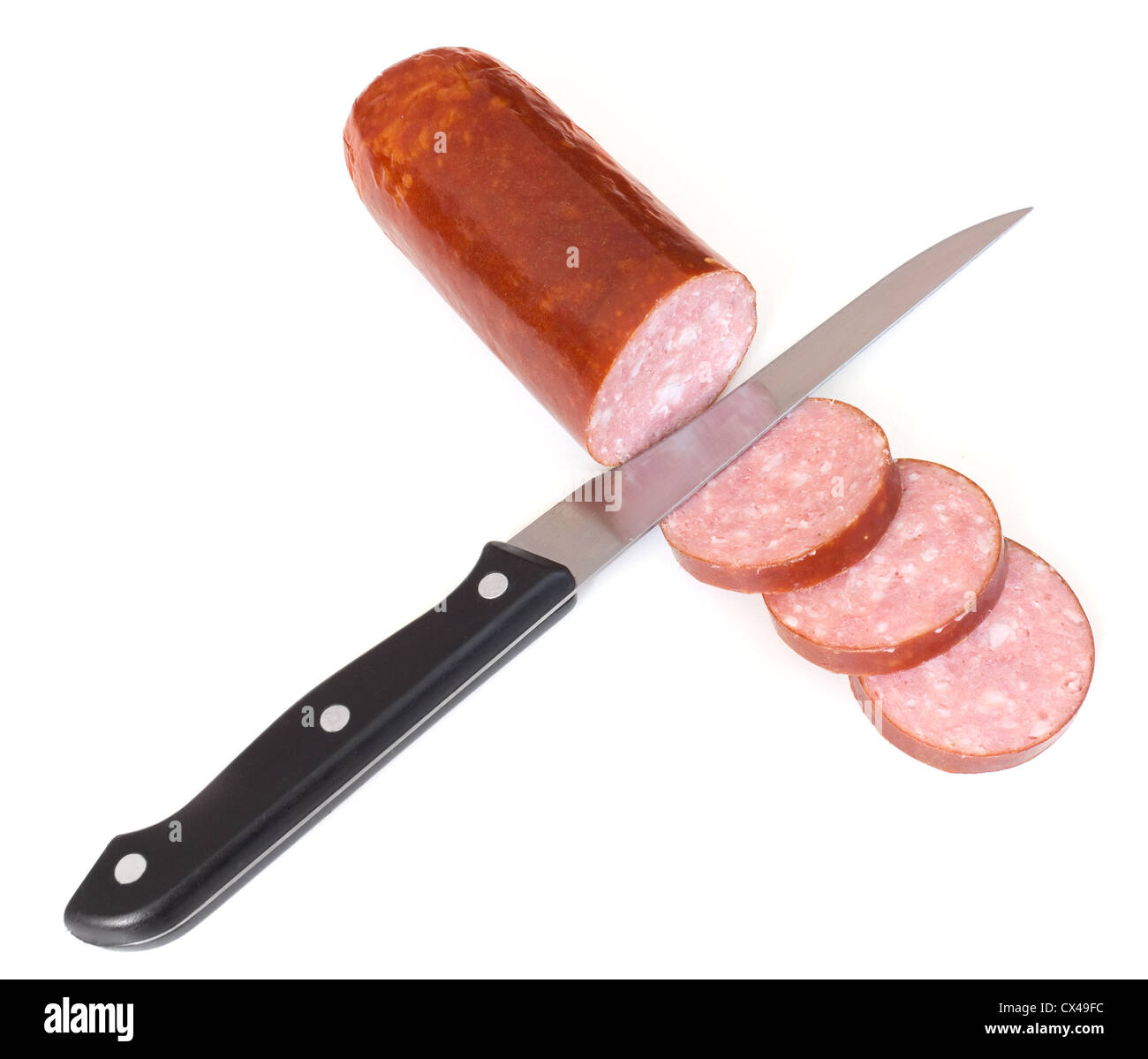 Sliced smoked sausage Stock Photo