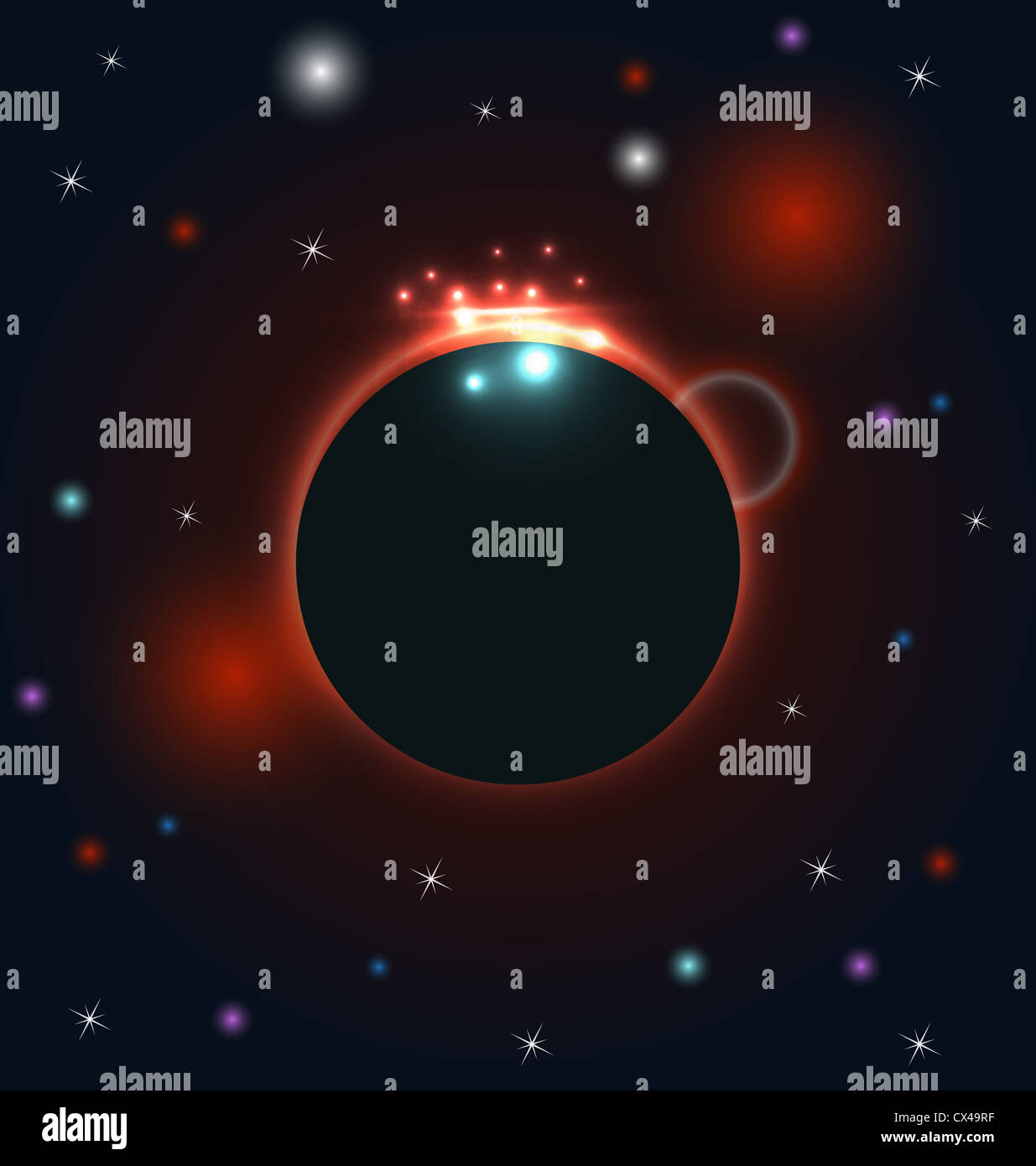 Illustration space background with earth and sunrise Stock Photo - Alamy