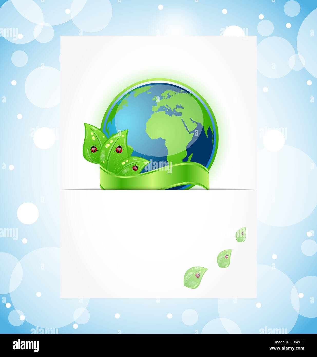 Illustration of green earth with leaves and ladybugs - vector Stock ...