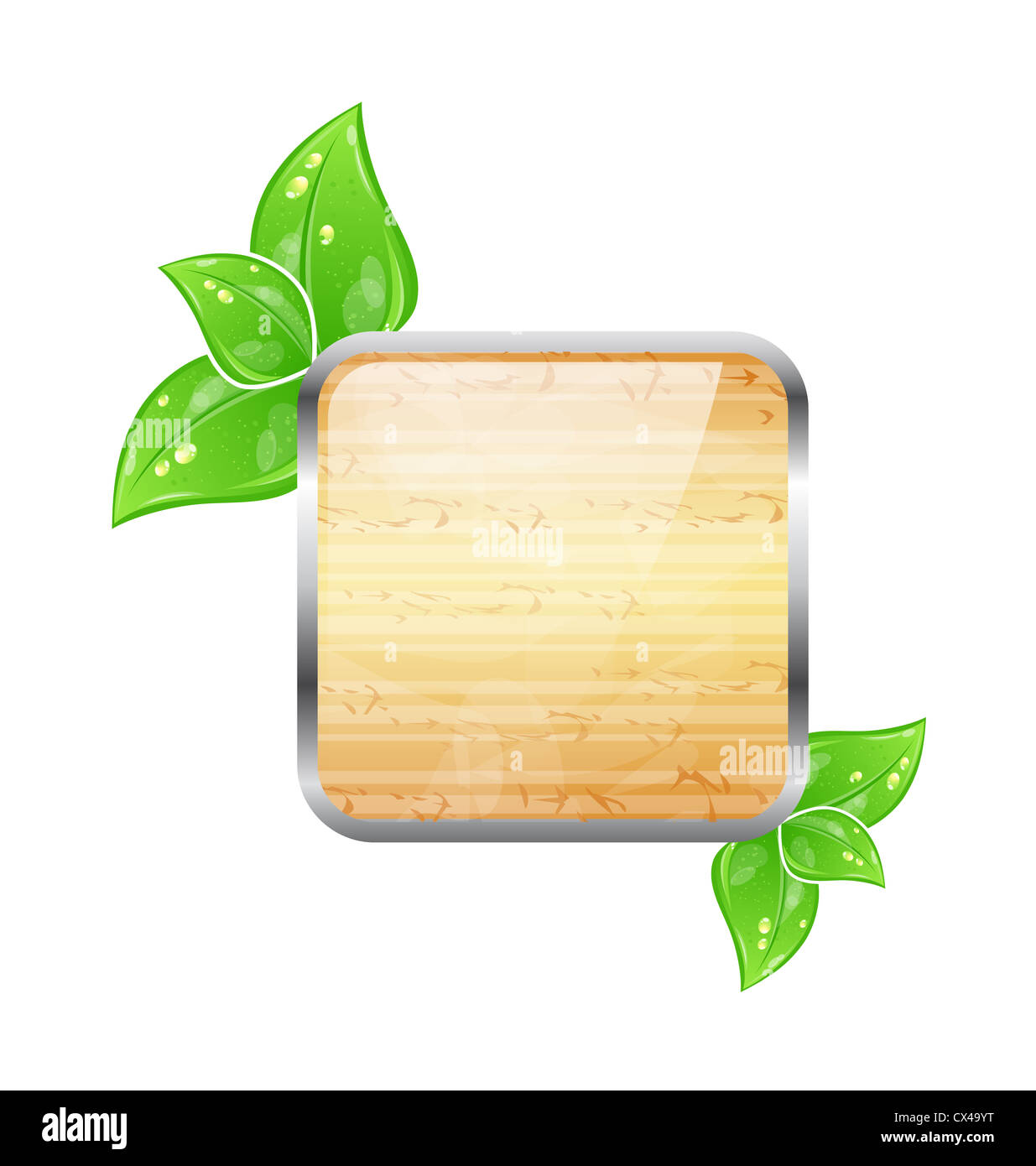 Illustration wooden board with eco green leaves - vector Stock Photo ...
