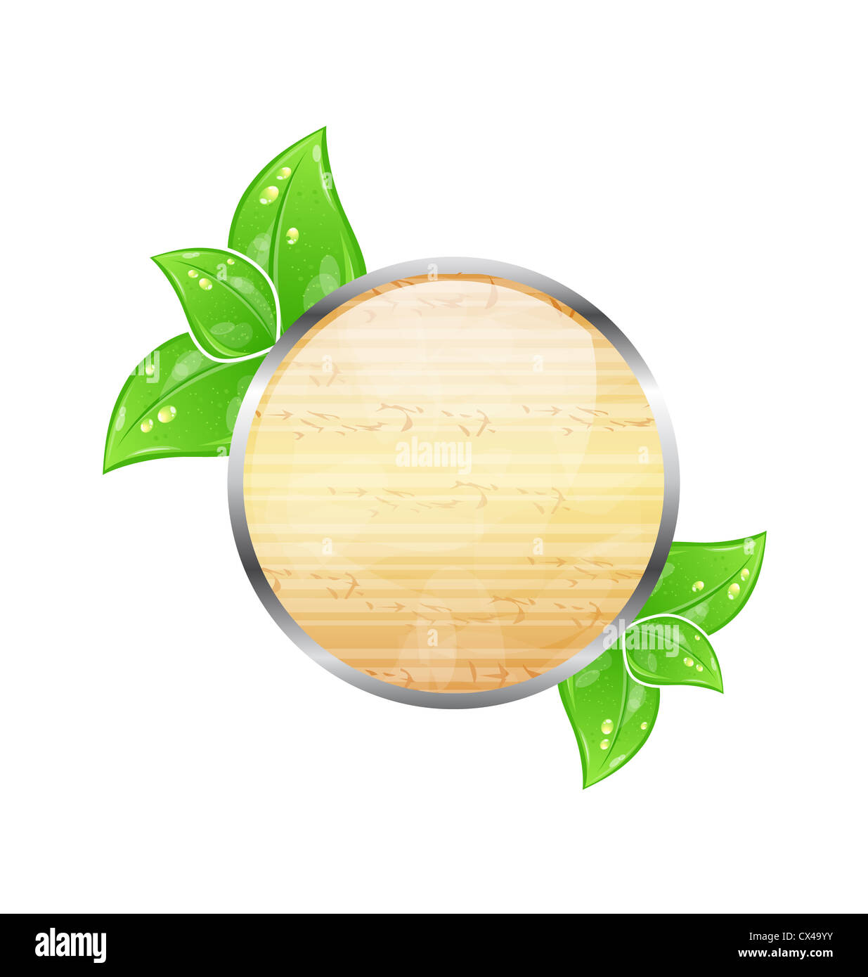 Illustration wooden board with eco green leaves - vector Stock Photo ...