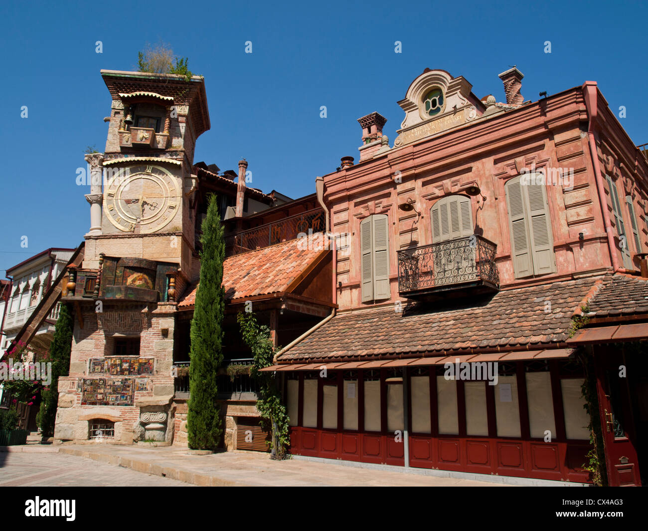 Puppet theater and clock tower in Tbilisi Stock Photo
