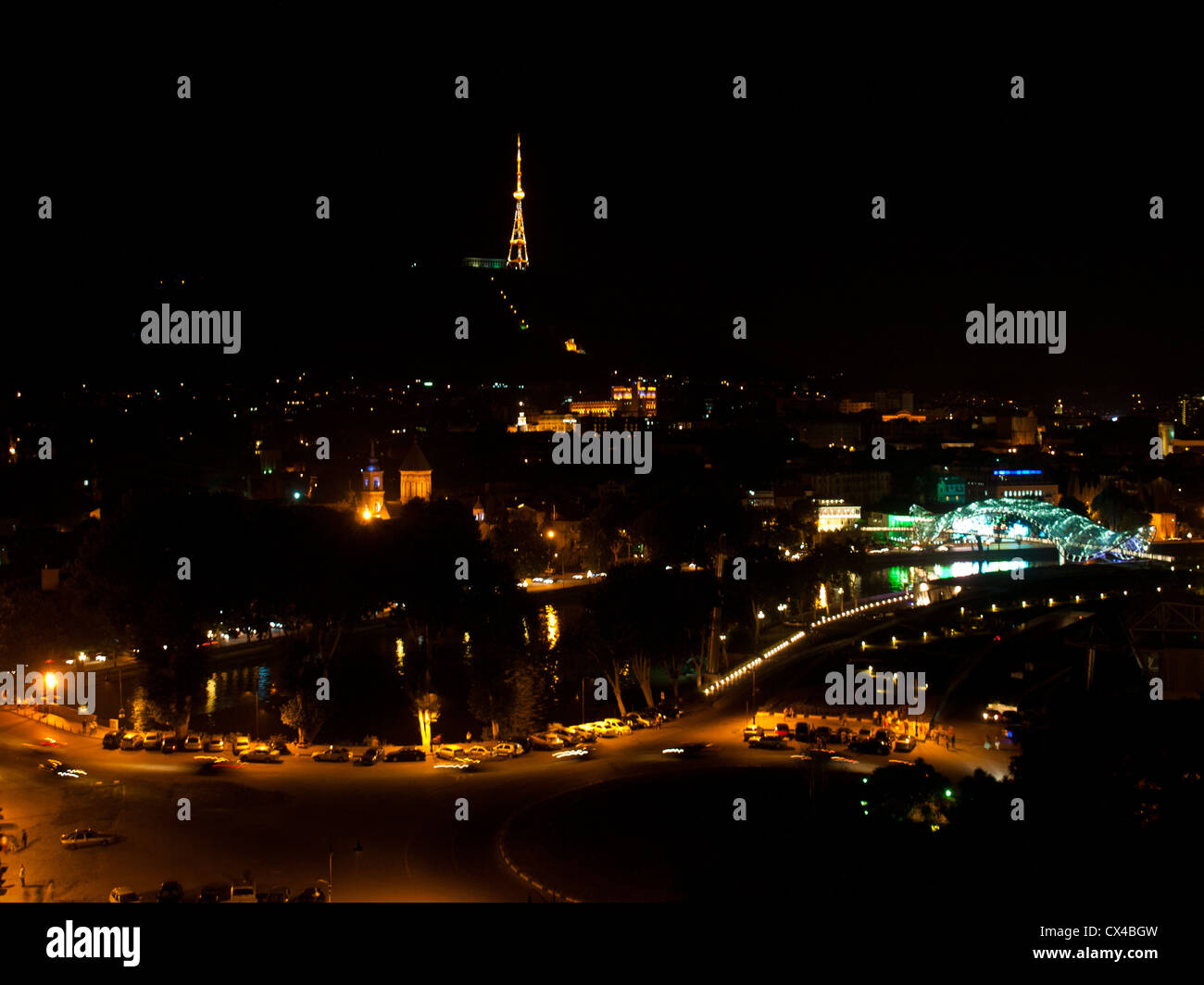 Tbilisi night view with Peace Bridge Stock Photo
