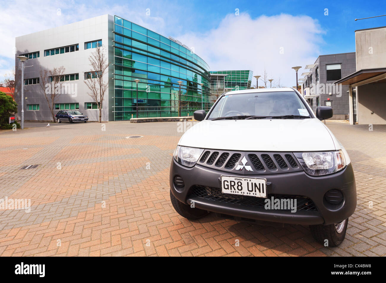 Mitsubishi Triton of the Campus Watch, Otago University's security, with the number plate GR8 UNI, Stock Photo