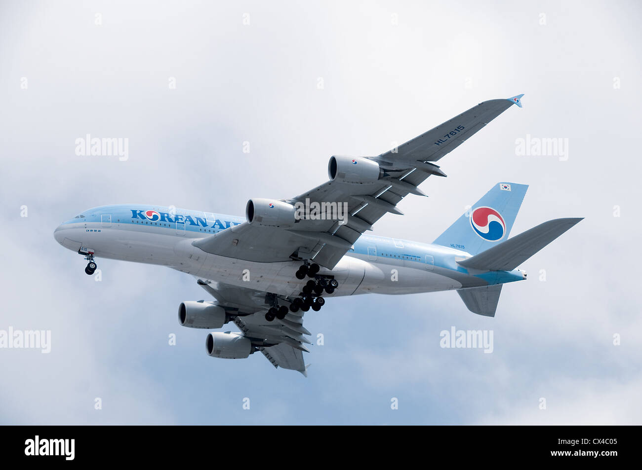 World's largest passenger jet landing at LAX in Los Angeles Stock Photo