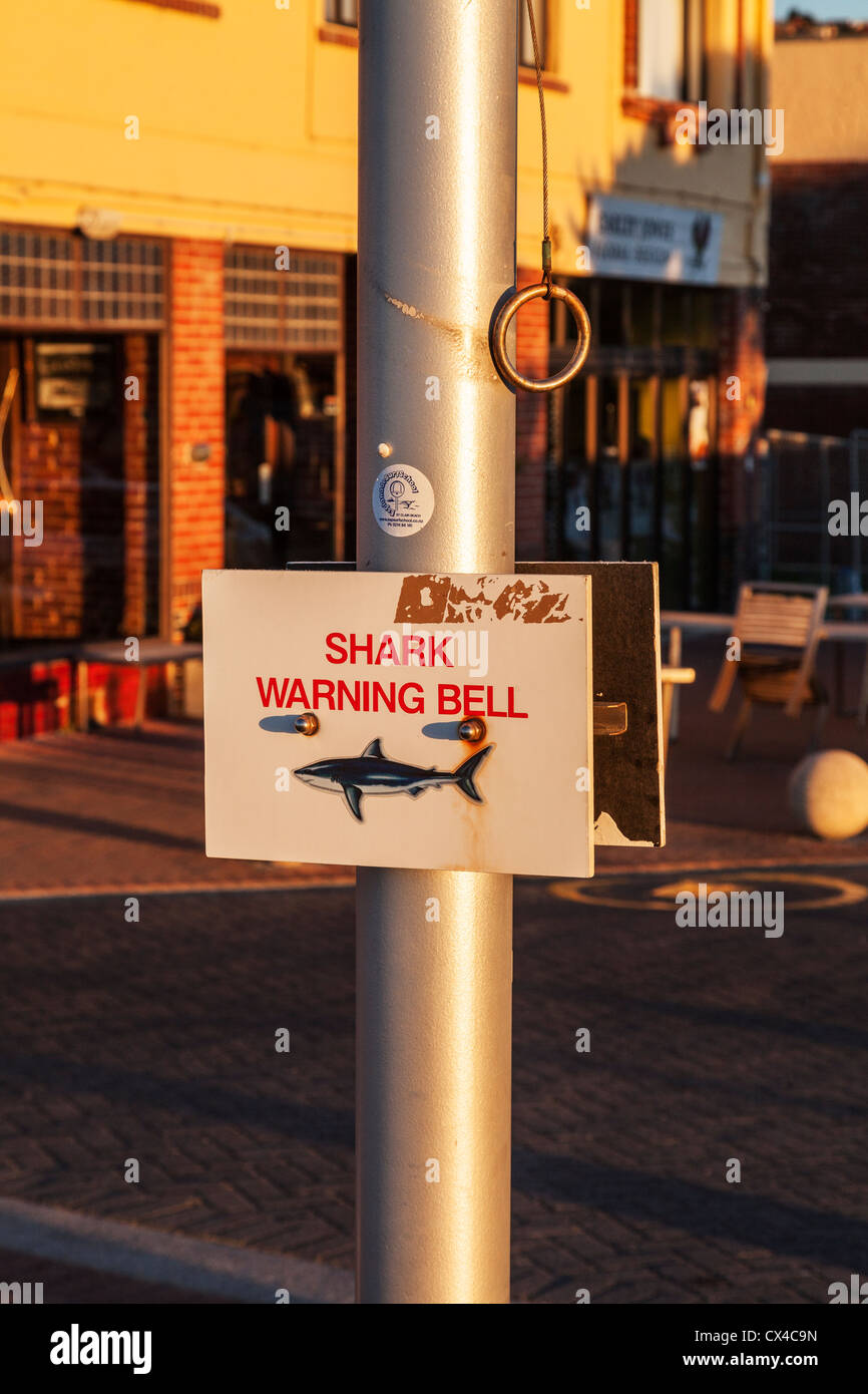 Shark warning bell, St Clair, Dunedin, Otago, New Zealand, Stock Photo