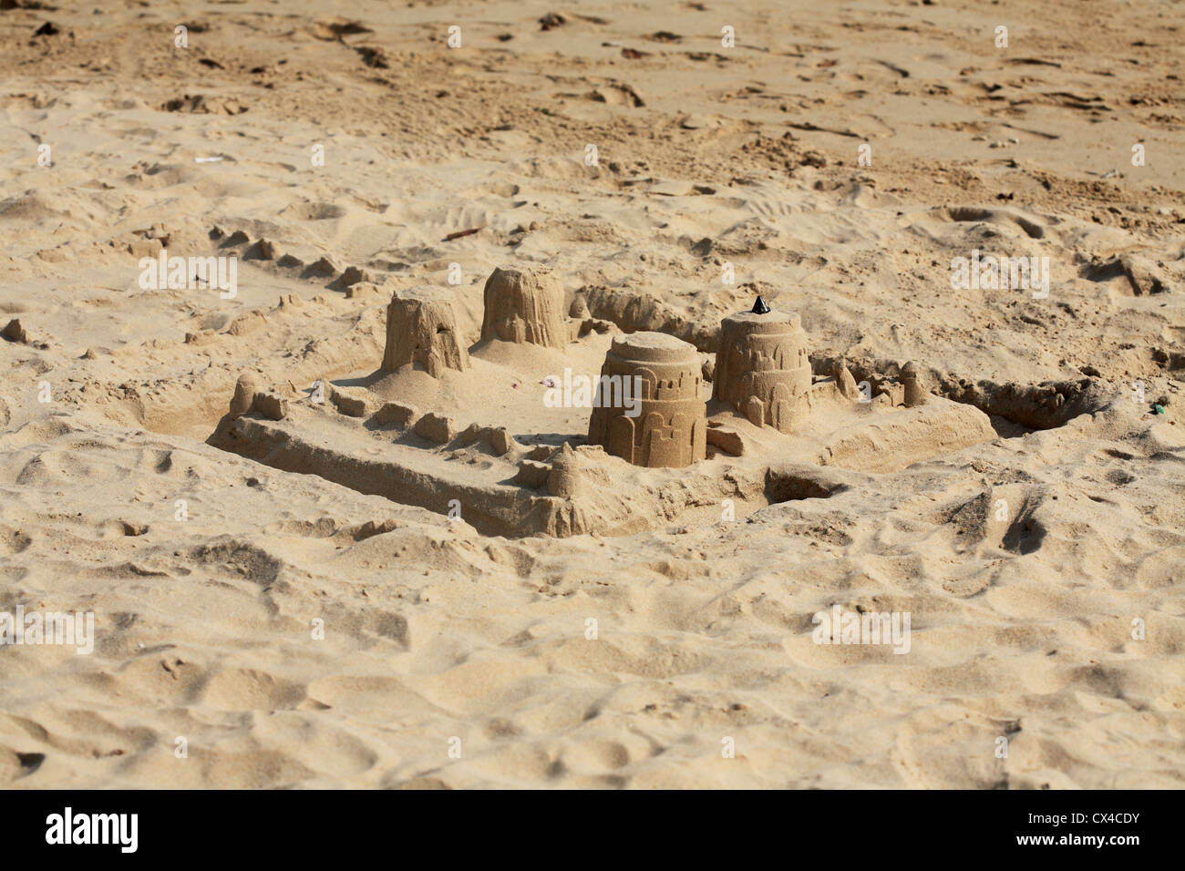 sand castle building by child Stock Photo