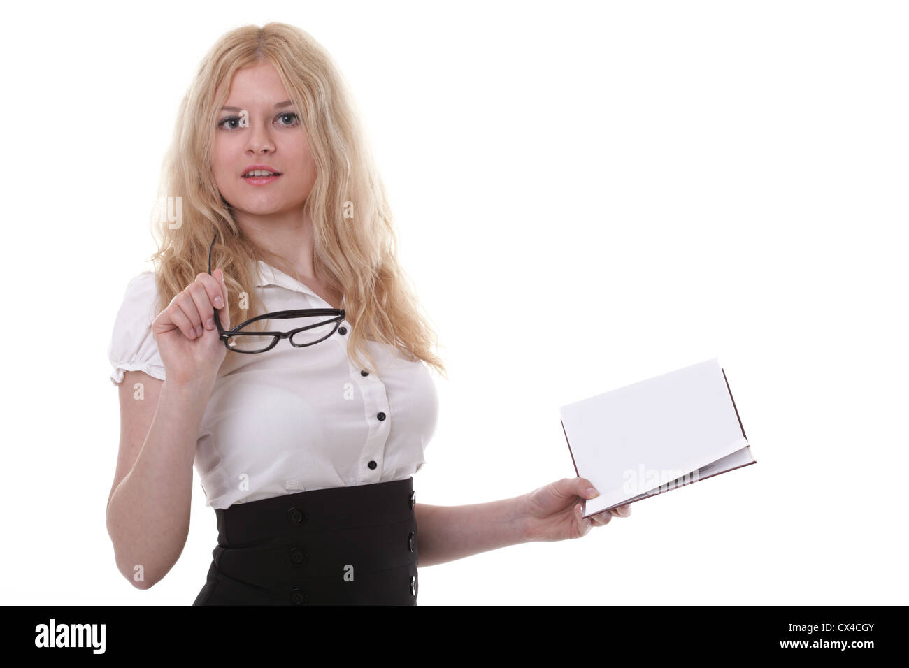 girl with book - Beautiful young woman with book isolated on a white ...