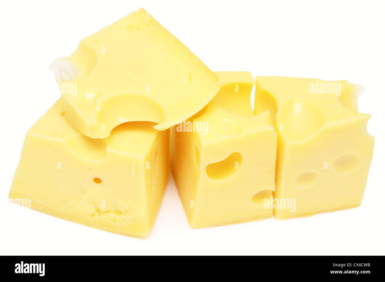 cheese cubes isolated on white Stock Photo