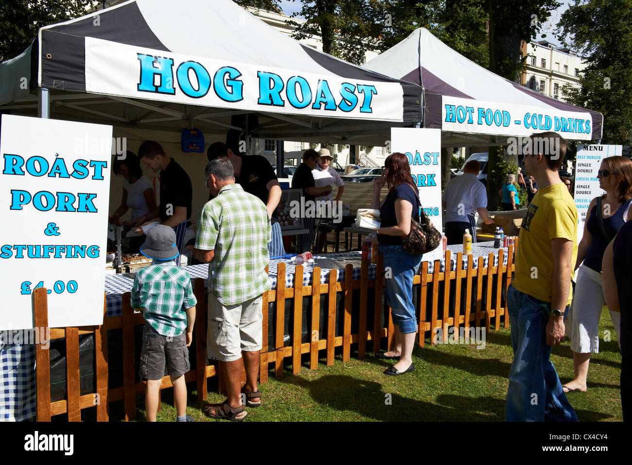 Hog roast and pork stuffing stall at a food festival Leamington Spa