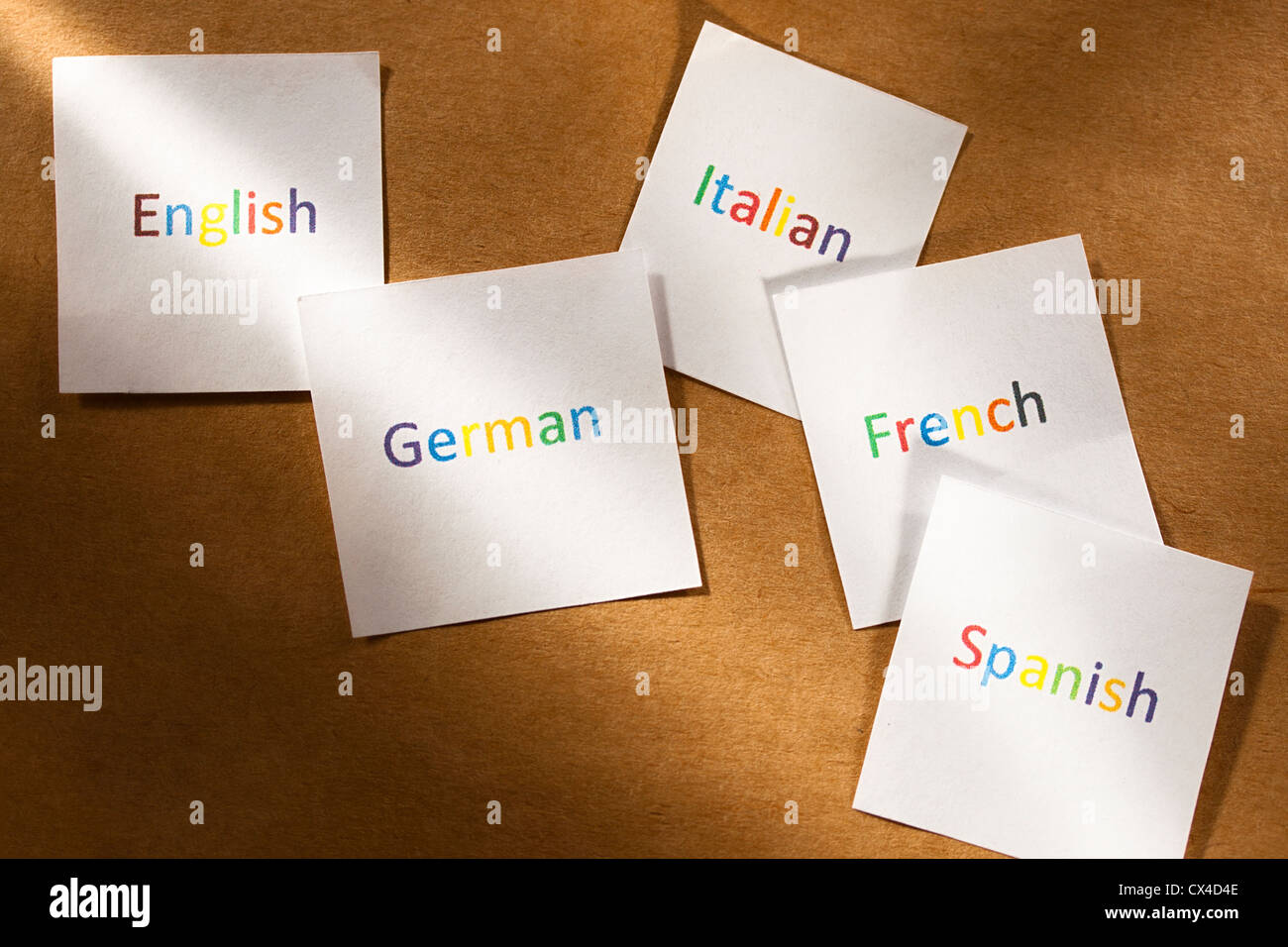 Cards with different languages Stock Photo