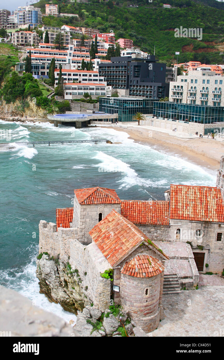 Old town and new town in Budva Montenegro Stock Photo