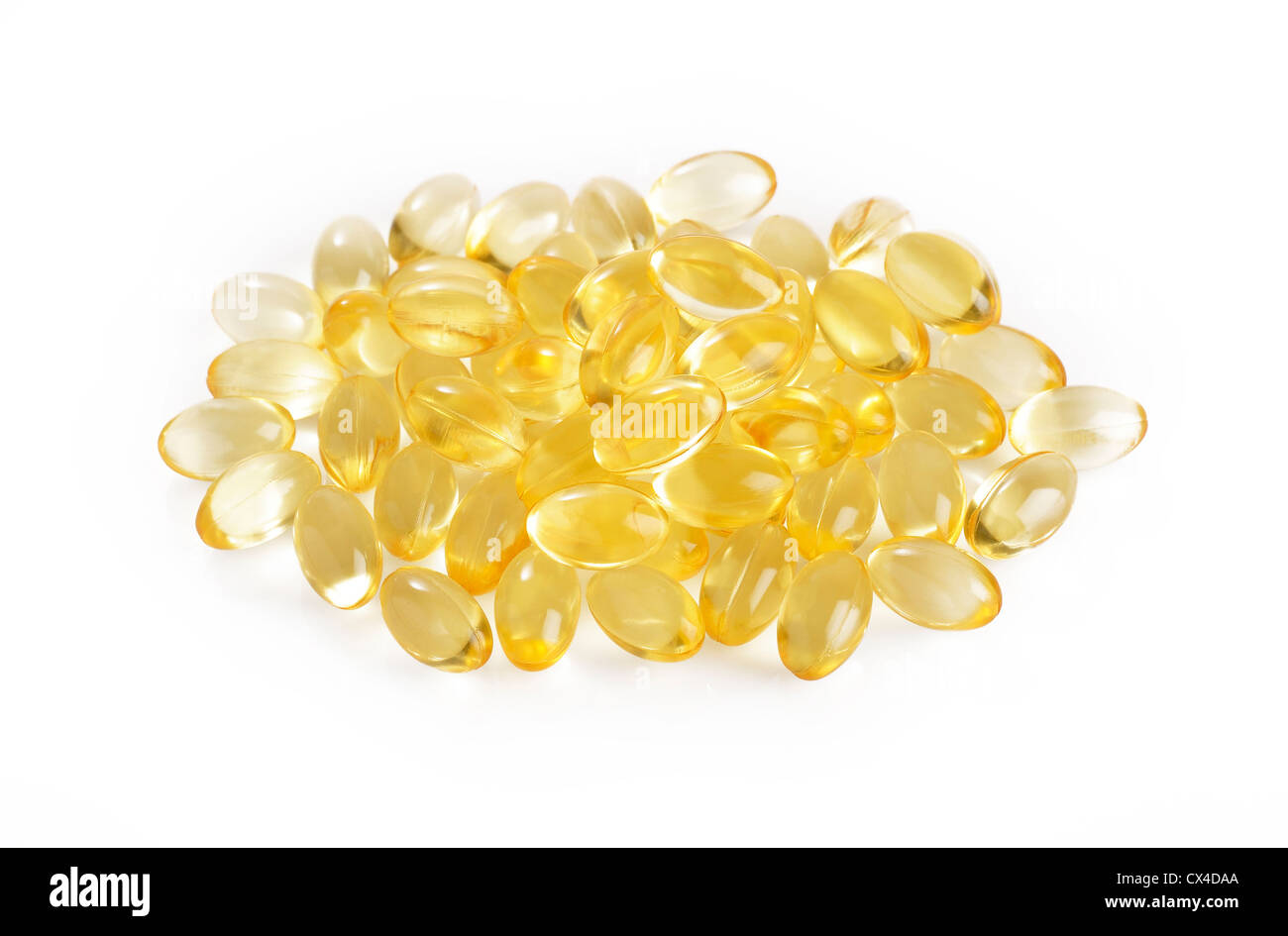 cod liver fish oil capsule on white background Stock Photo