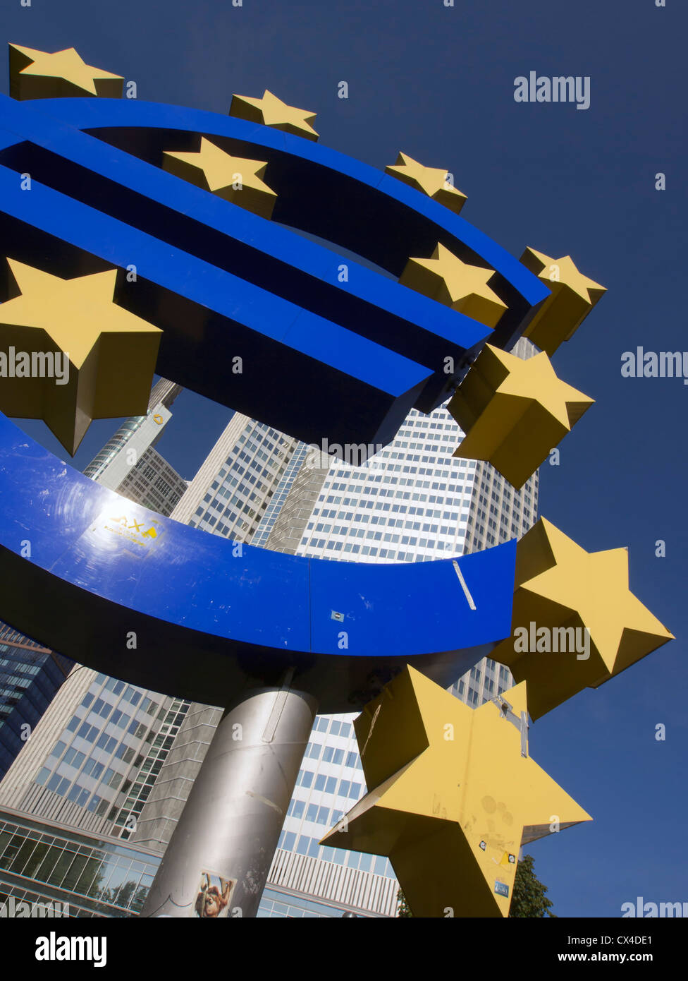 Large Euro sign outside headquarters of European Central Bank (ECB) in Frankfurt Germany Stock Photo