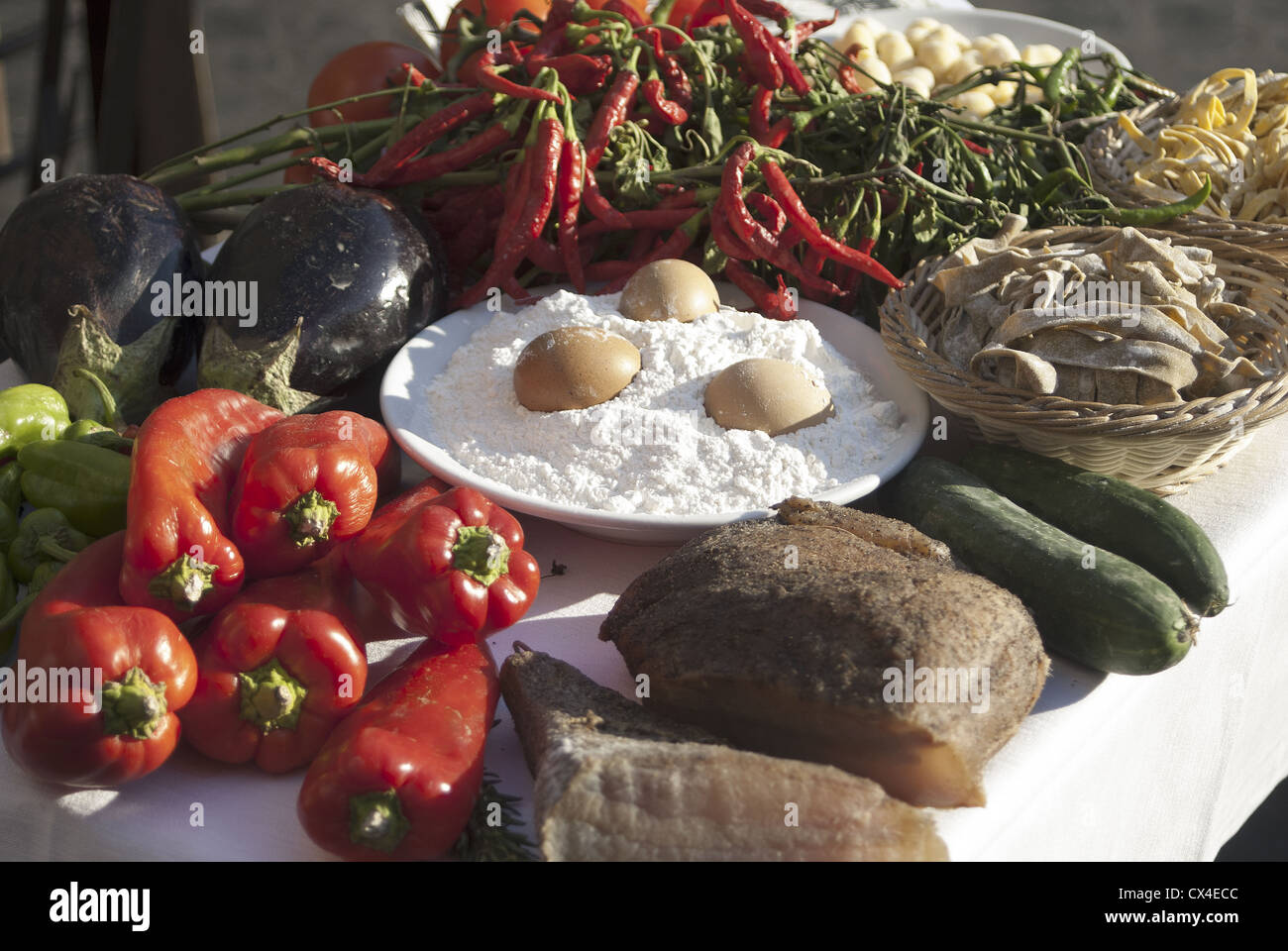 Italian food. composition of food and vegetables Stock Photo - Alamy