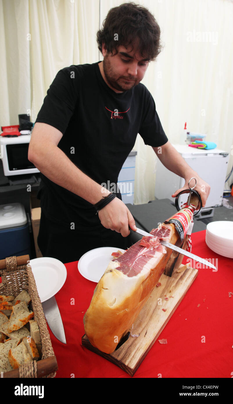 Alberto carves Spanish ham at the Hillsborough Oyster Festival Stock Photo