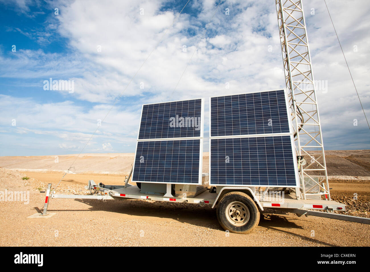 The irony of solar powered CCTV at Shell's Albian sands tar sands mine. Stock Photo