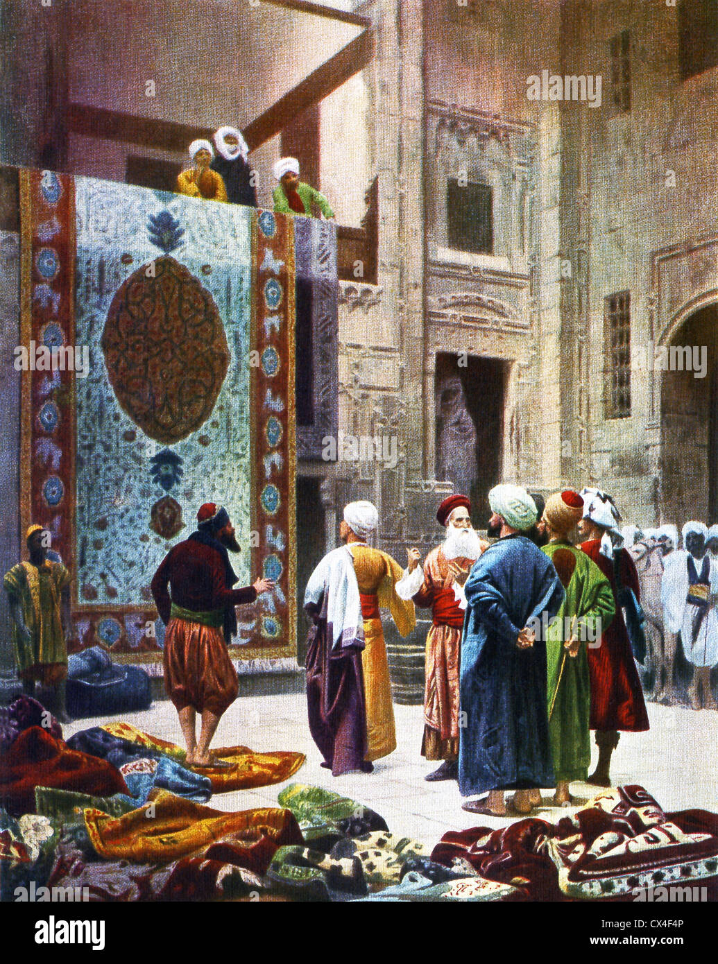 Jean-Leon Gerome, a French painter and sculptor, titled this work The Vendor of Rugs. Stock Photo